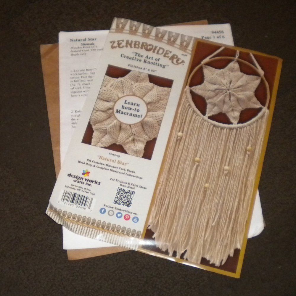 DESIGN WORKS ZENBROIDERY MACRAME KIT NATURAL STAR Instructions Only.